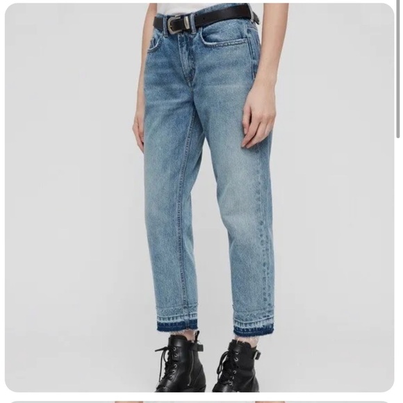 ALL SAINTS DENIM Boys Frayed Ty Jean in Mid Indigo size 25 Button Fly - Picture 2 of 14